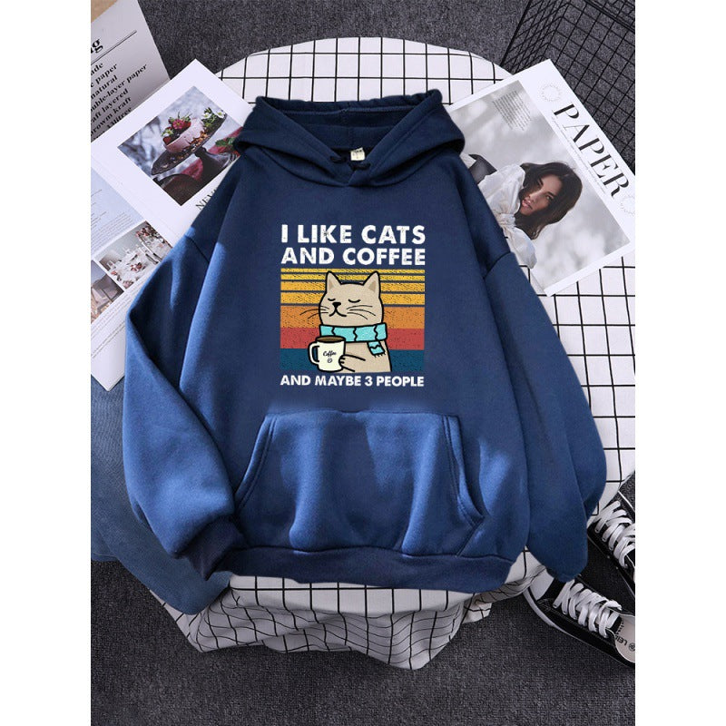 I Like Cats And Coffee Printed Women Hoody - Minihomy