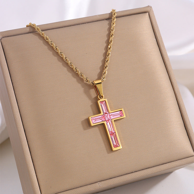 Fashion Jewelry European And American Ing Style Diamond Cross Necklace Unique No Color Fading