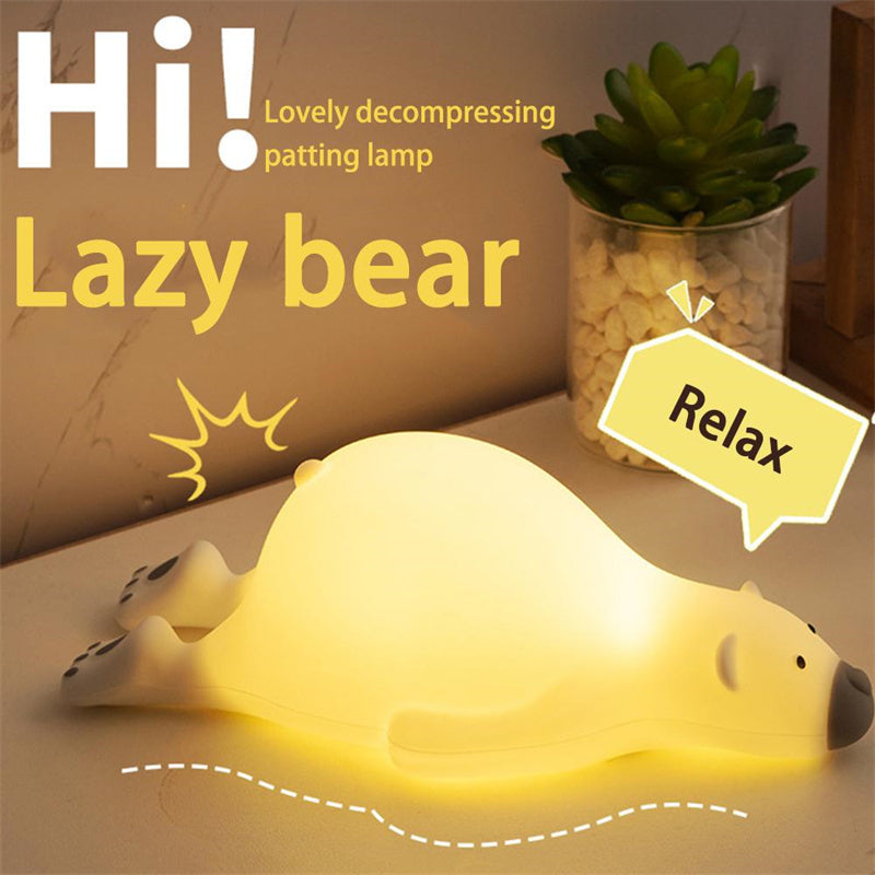 Cute Bear Silicone Night Light - 3 Brightness Levels, Bedside Lamp for Kids Room Decor