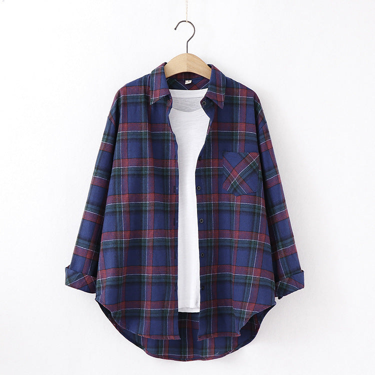 Plaid Shirt Women Loose Long Sleeve Blouses Cotton Flannel Casual Shirt Women