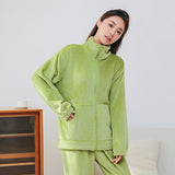 Winter Pajamas Sets Homewear With Pockets Design Thickened Coral Velvet Stand Collar Warm Pajamas