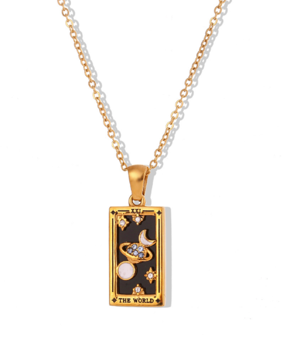 Tarot Necklace With Rhinestones Diamond Set Pendant Stainless Steel Necklace: Unveil Your Inner Magic