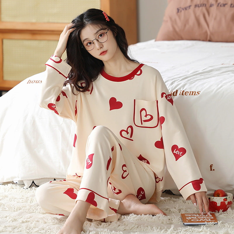 Loose Print Pajamas Women Autumn Winter Pyjama Set Long Sleeves And Trousers Sleepwear