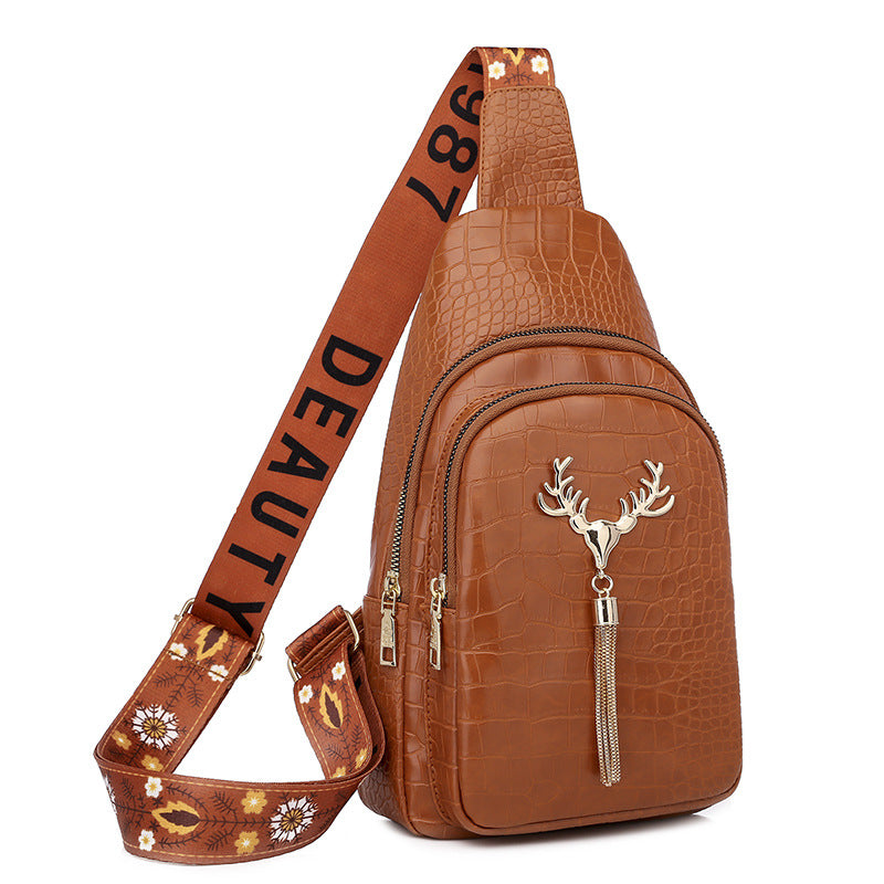 Deer Tassel Design Crossbody Bag Letter Embroidery Chest Bags For Women