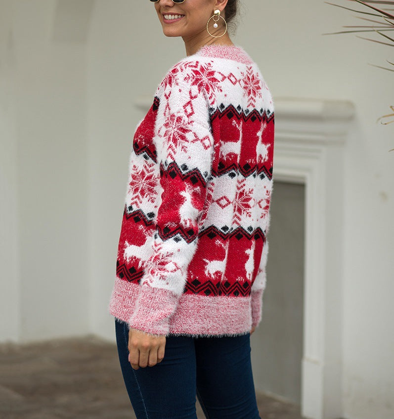 Snowflake deer pullover woman