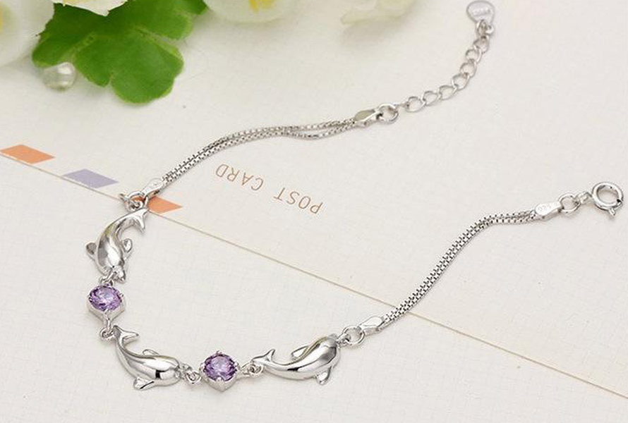 925 Silver Bracelets Accessories Crystal Dolphin Lady Jewelry - Minihomy