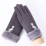 Winter Female Lace Warm Cashmere Three Ribs Cute Bear Mittens Double thick Plush