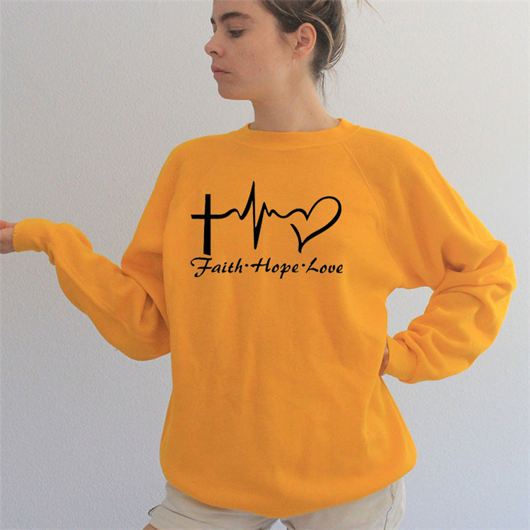 FAITH HOPE LOVE Print Sweatshirt Clothes O-neck Sweatshirt hoodies Women