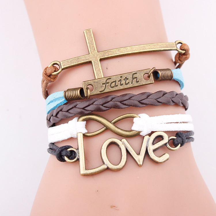 Love pendant faith letter jewelry multi-layer woven rope bracelet - Minihomy