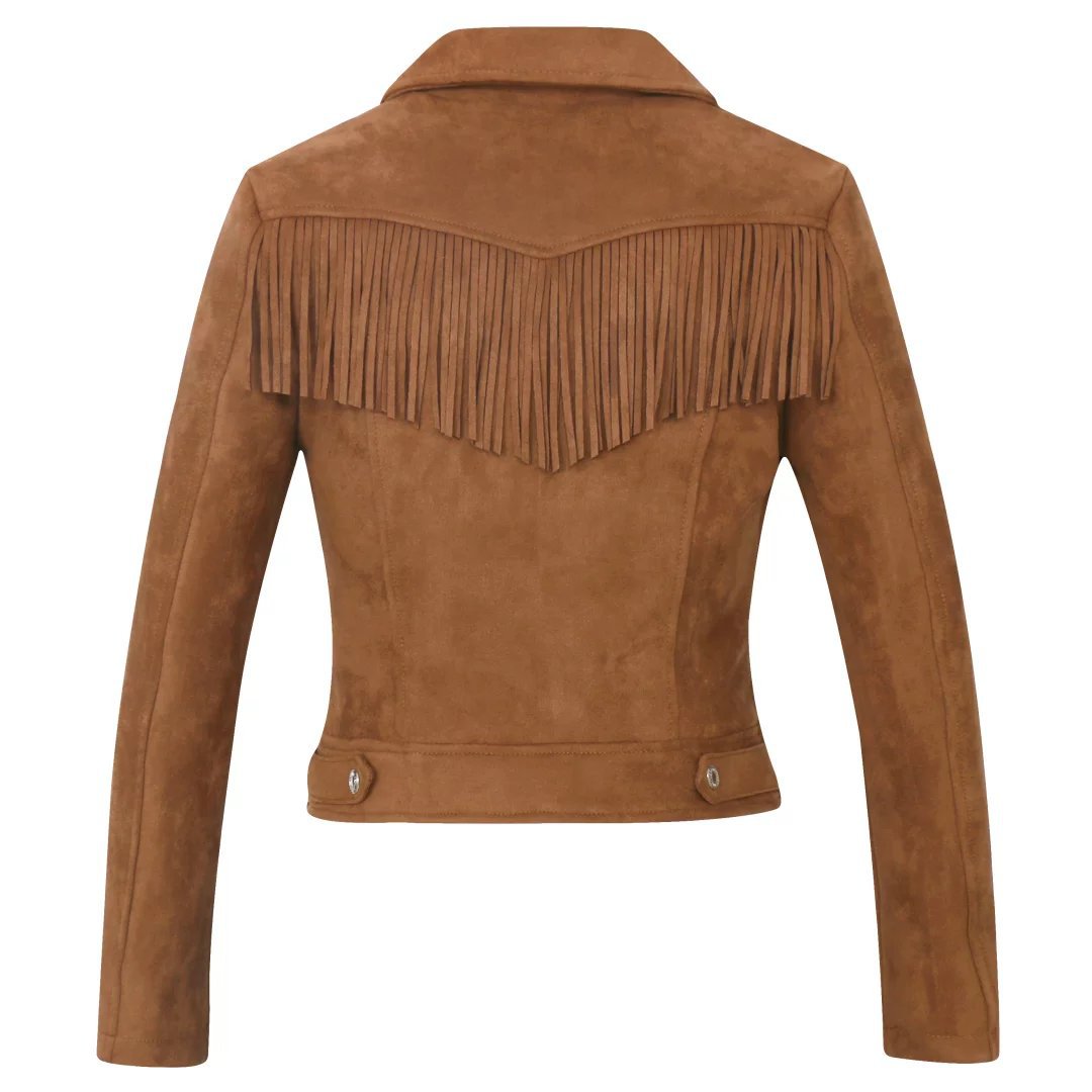 Autumn and winter womens Lapel tassel suede coat leather jacket - Minihomy