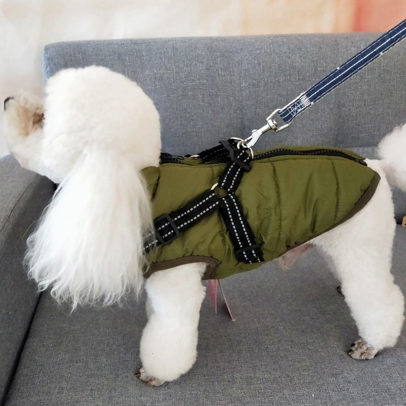 Waterproof Dog Clothes Winter Dog Coat With Harness Warm Pet Clothing