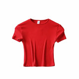 Basic Style Slim-fit Solid Color Round Neck Bottoming Shirt Workout Top