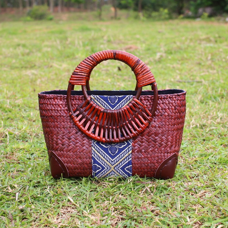 Vintage handmade straw handbag