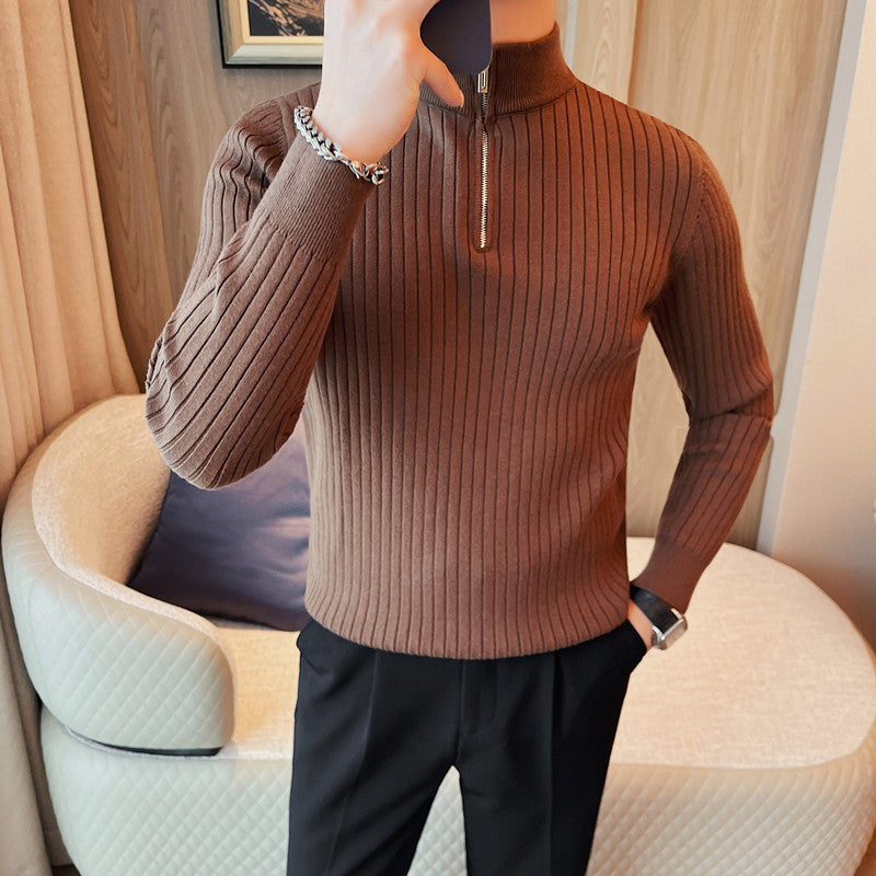 Men's Autumn And Winter Zipper Stand Collar Knitted Sweater: Stay Cozy in Style