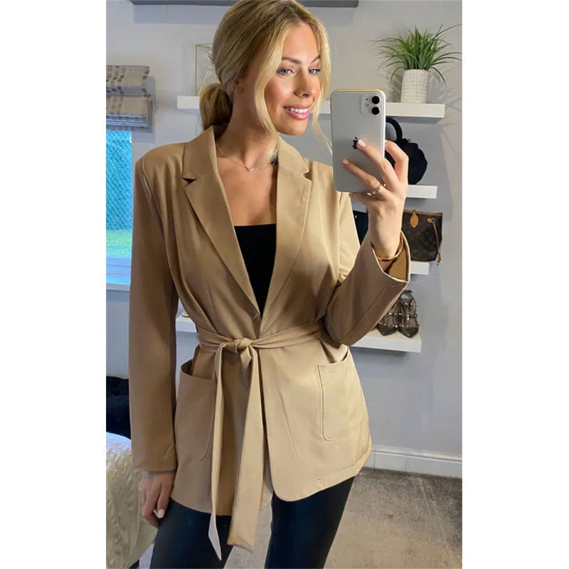 Women's Pure Color Tied Pocket Small Suit Jacket