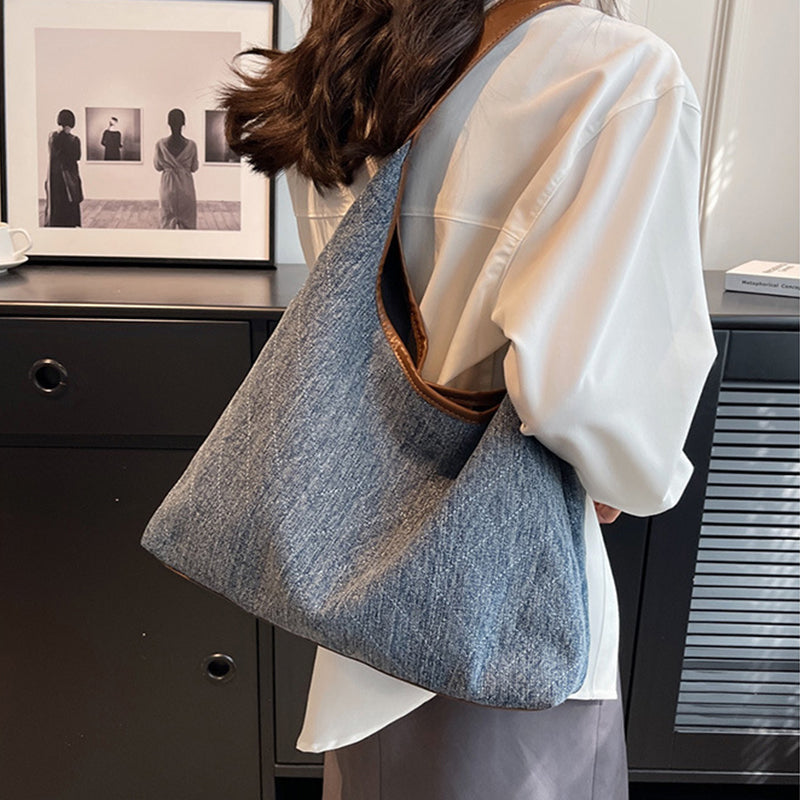 Denim Canvas Bucket Bag - Fashionable Large Capacity Shoulder Bag for Women