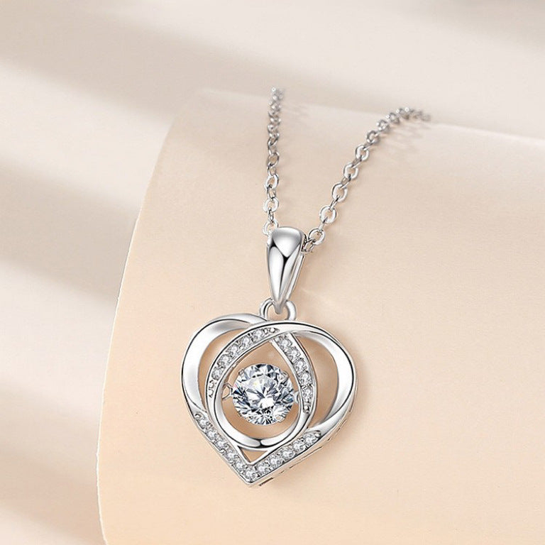 S925 Beating Heart-shaped Necklace Women Luxury Love Rhinestones Necklace