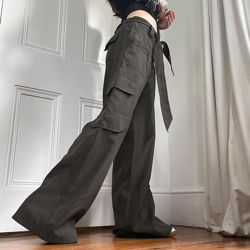 Lounge Pants Lace-Up Low Rise Asymmetric Pocket Loose Cargo Pants