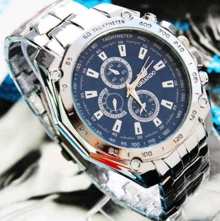 Silver Stainless Steel Mens Watches Top Brand Luxury Watch Men Sport Clock