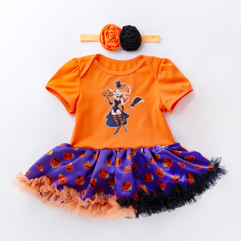 Halloween Pumpkin Short Sleeve Romper