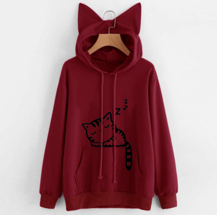 Women Casual Hoodies Sweatshirt Long Sleeve Hoody Cute Ears Printed Hoodies