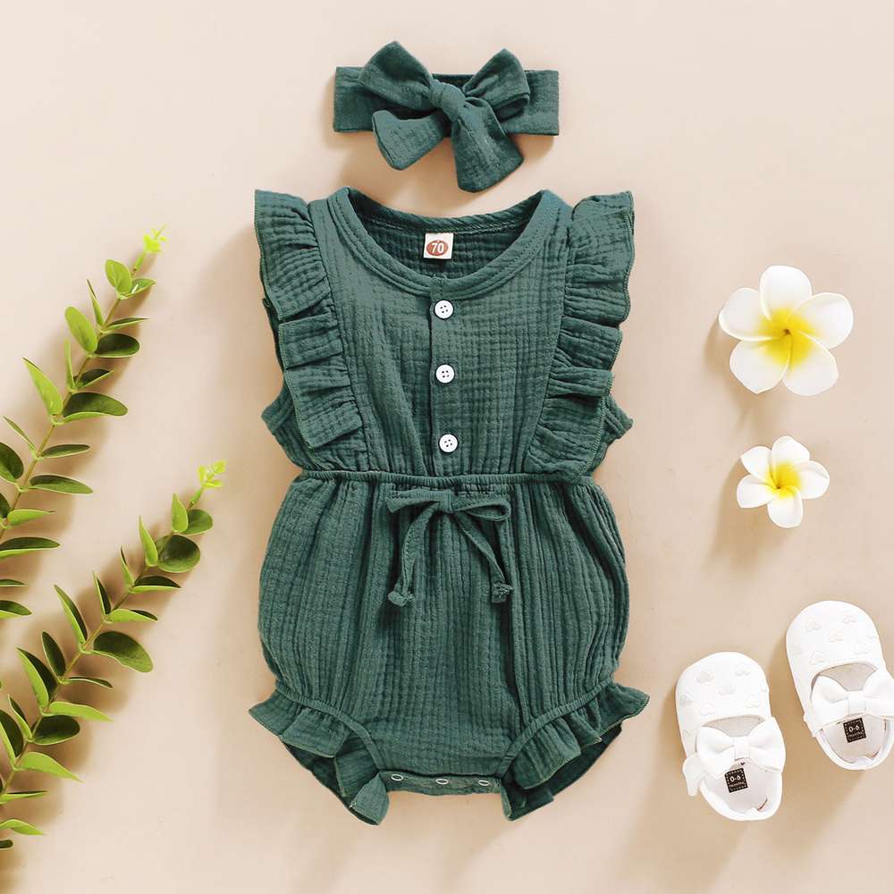 Lace Sleeve Double-Sided Ruffled Triangle Romper - Minihomy