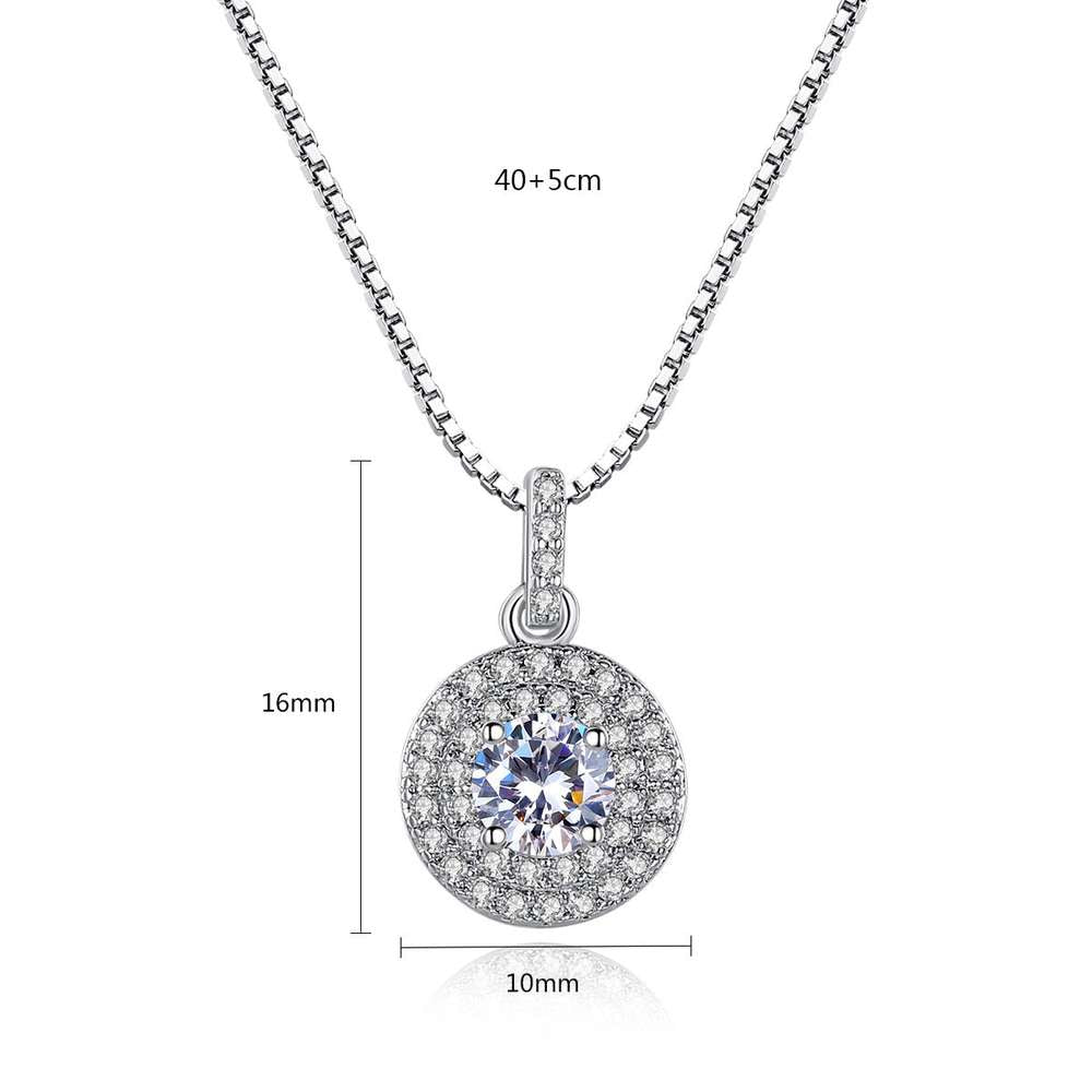 Crystal Round Pendant Necklace Charm Silver Color Chain Necklaces For Women - Minihomy