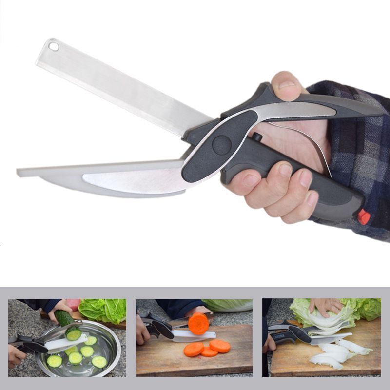 Kitchen Gadget Scissors 2-in-1 Functional Smart Chopping Knife Food Scissors Vegetable Scissors A Good Helper In The Kitchen - Minihomy