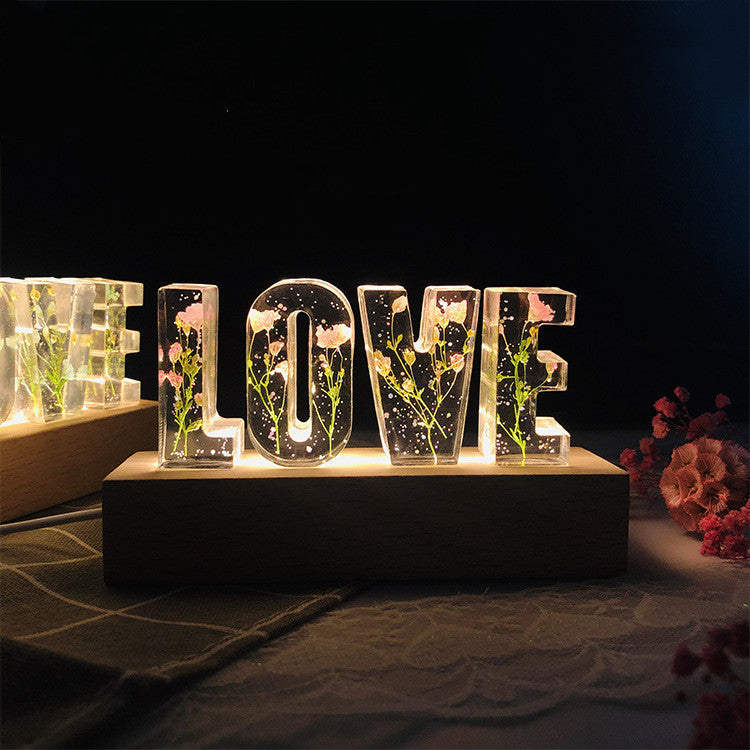 Eternal Flower USB Power LED Night Light LOVE Letter LED Dried Floral Rose Lamp - Minihomy