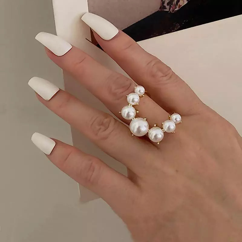 Big Geometric Pearl Paved Rings for Women - Minihomy