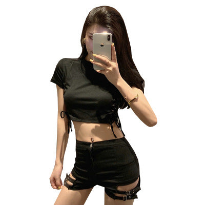 High Waist Stretch Shorts for Women - Double Buckle Design