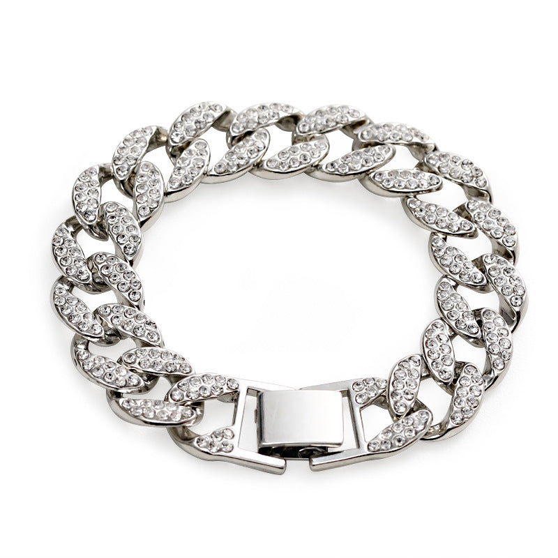 Cuban Thick Link Chain Bracelet Punk Luxury Crystal Bracelets for Women Men - Minihomy