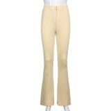 Pure color high waist skinny split casual pants women