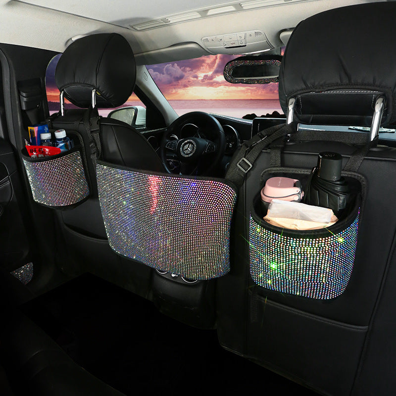 Car Storage Net Pockets Between Car Seats Car Storage Bag - Bling Crystal Design