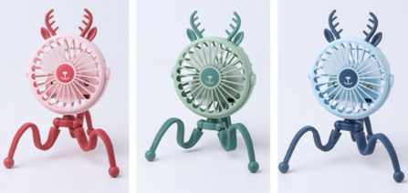 Stroller Fan - Cute Animal Design, Portable USB Rechargeable Mini Fan