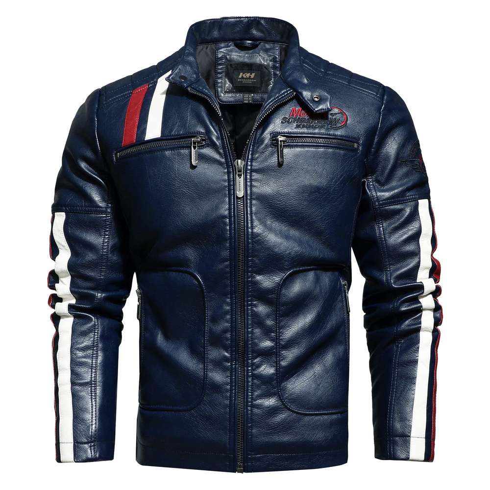 Men's PU Leather Clothing Tide Motorcycle Jacket Washed Plus Cotton Jacket - Minihomy