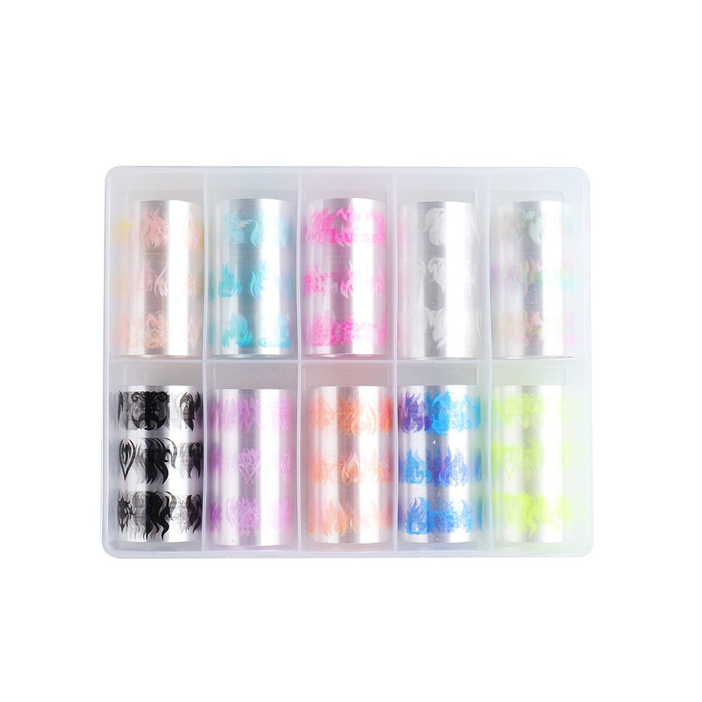 Nail Art Flame Star Sticker Ins Color Fluorescent Flame Boxed Transfer Sticker Set
