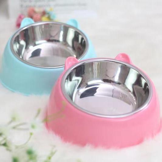 Double Bowl Stainless Steel Dog Bowl - Non-Tip, Cartoon Design, Water & Food Feeder for Cats & Dogs - Minihomy