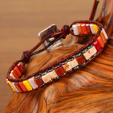 Handmade Multi Color Natural Stone Tube Beads Leather Wrap Bracelet - Minihomy