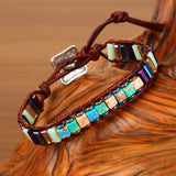 Handmade Multi Color Natural Stone Tube Beads Leather Wrap Bracelet - Minihomy