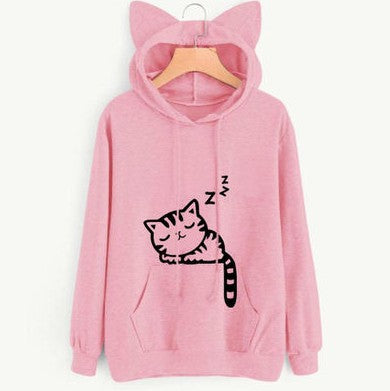 Women Casual Hoodies Sweatshirt Long Sleeve Hoody Cute Ears Printed Hoodies