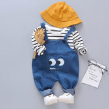 Striped Big Eyes Overalls Shirt T-shirt Kids Suit