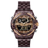 Men'S Watch Dual Movement Backlight Alarm Clock Waterproof Steel Band Watch Alloy Electronic Watch