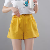 Washed Cotton Solid Color Shorts Women's Wear Loose Tight Waist Casual