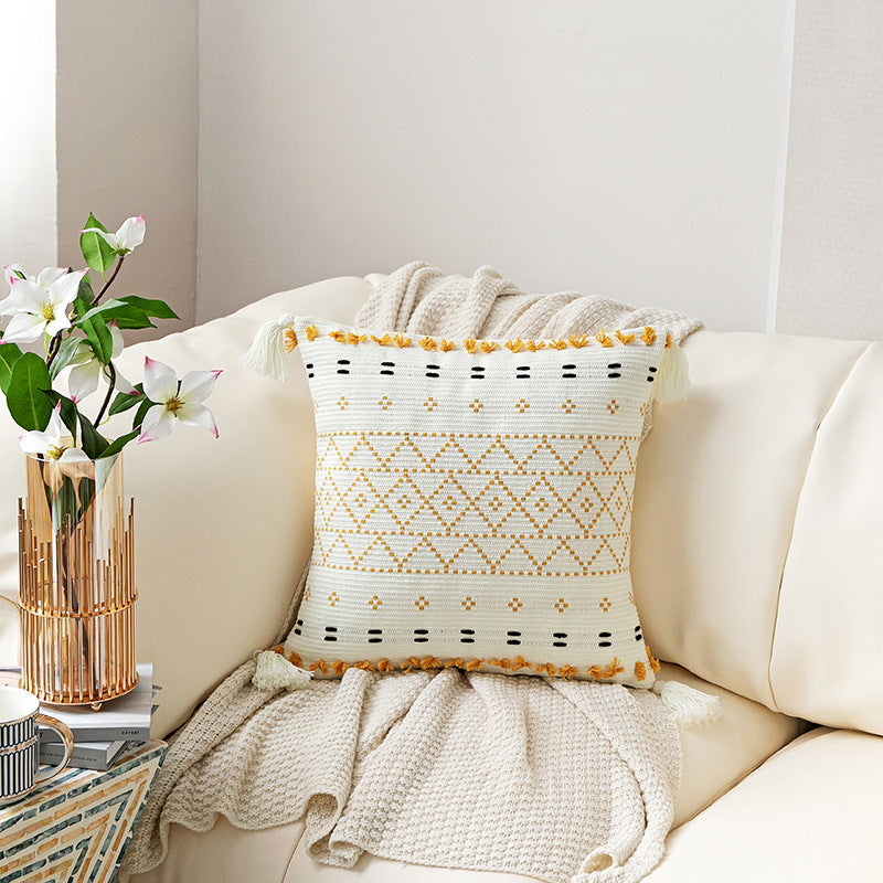 Hand-embroidered Tufted Throw Fringed Pillow Case - Minihomy