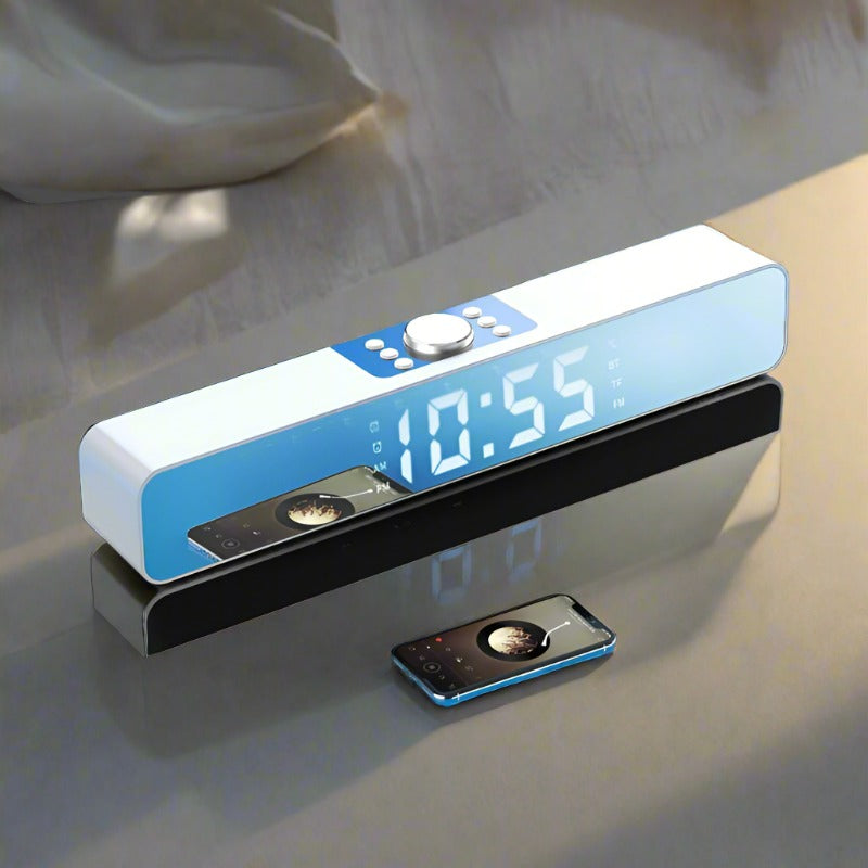 Mirror Sound Blaster Wireless Bluetooth Clock Speaker Radio Audio - Minihomy