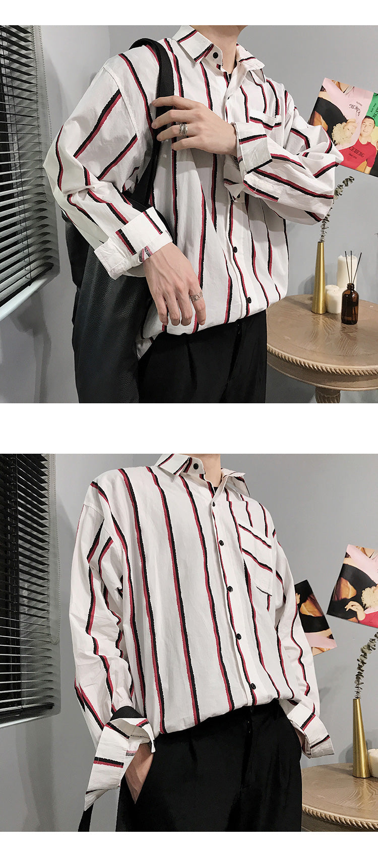 Loose striped shirt men - Minihomy