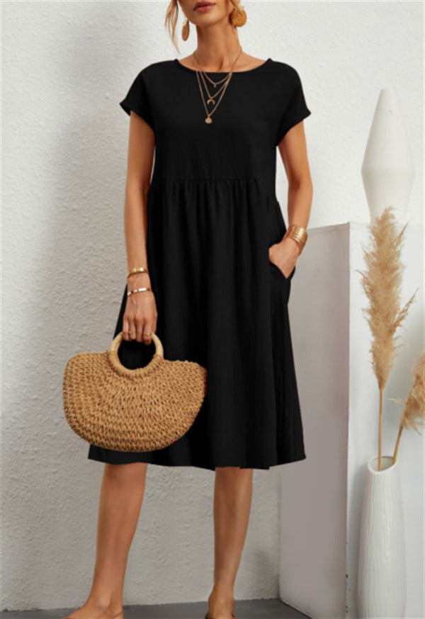 Women's Cotton Round Neck A-line Skirt Dress