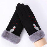 Winter Female Lace Warm Cashmere Three Ribs Cute Bear Mittens Double thick Plush