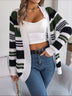 Contrast Color Striped Pocket Long Sleeve Sweater Cardigan - Minihomy